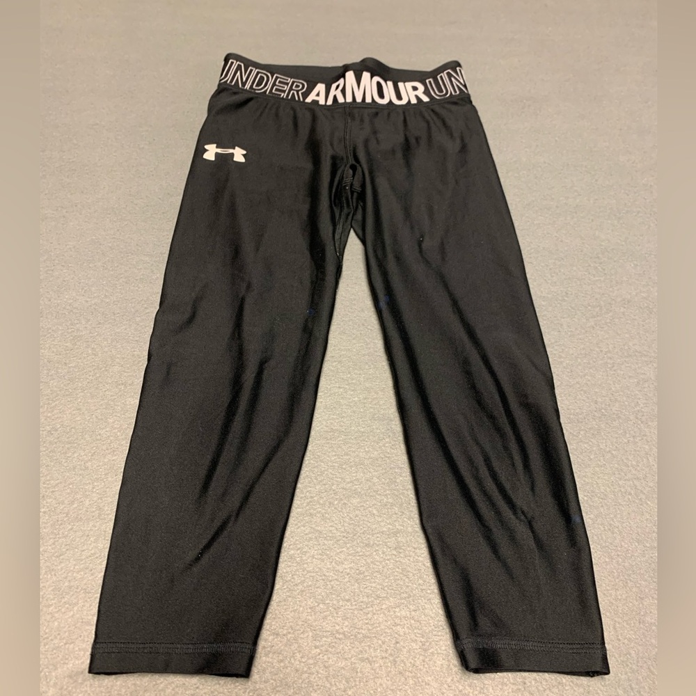 Under armour compression pants women’s small  elastic waist logo blue spots